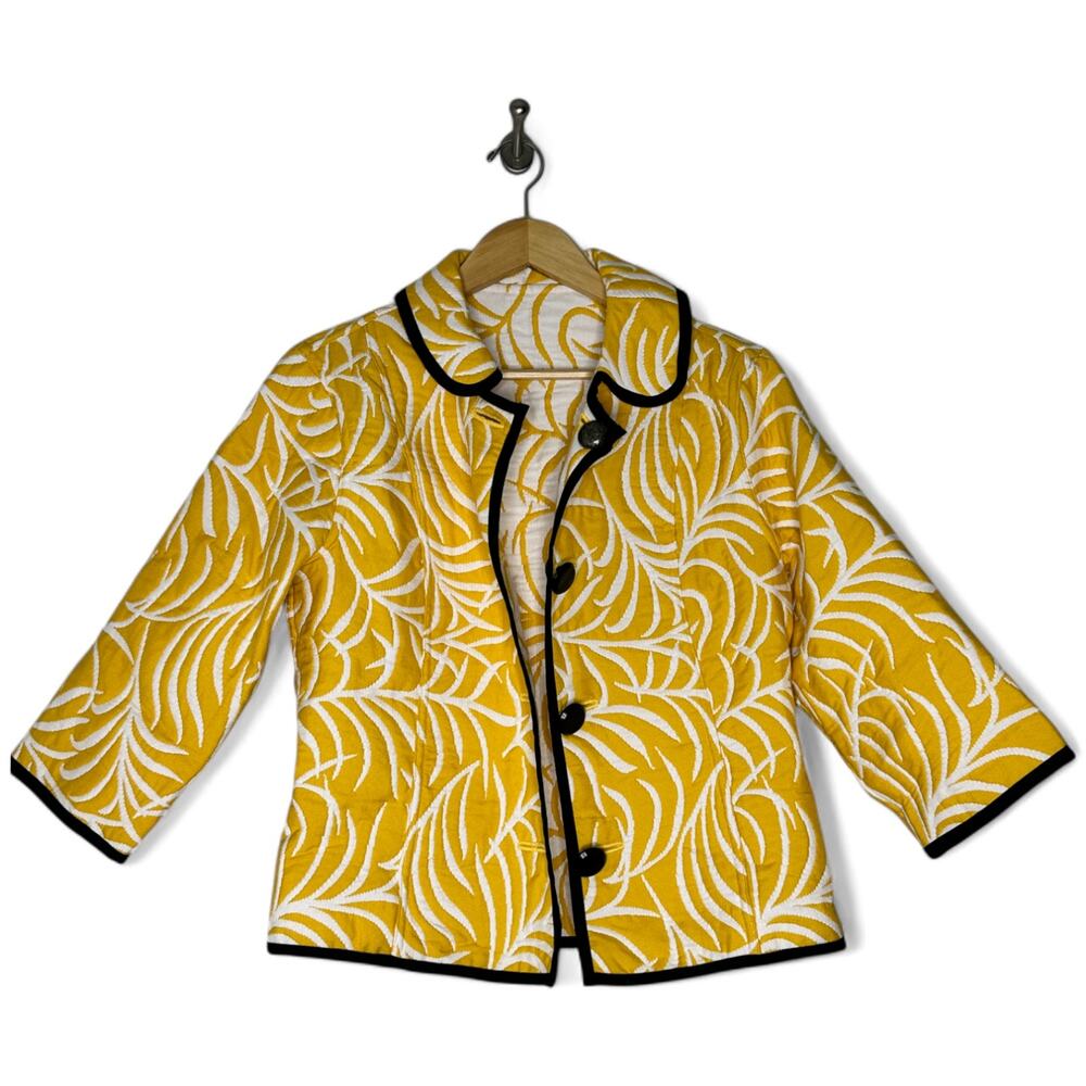 Trimdin Women's Yellow & White Tapestry Reversible Jacket 3/4 Length Sleeves S/M
